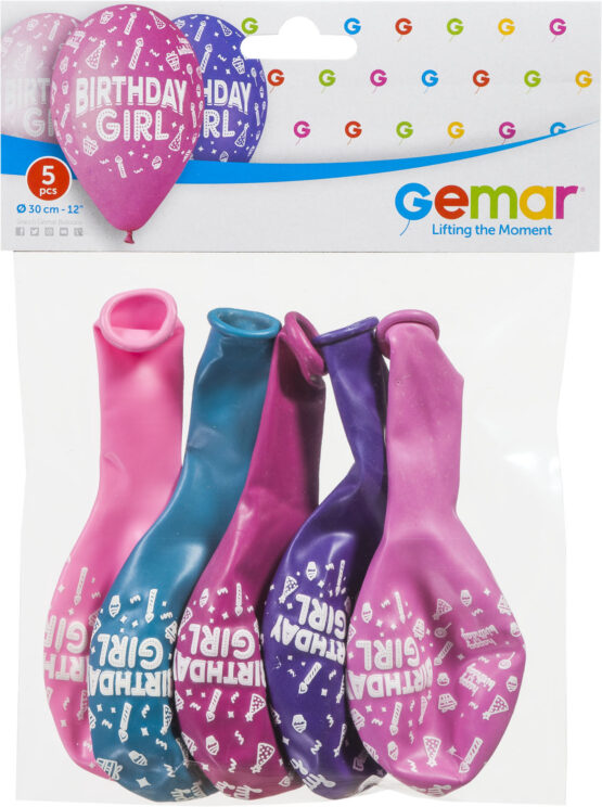 5 PRINTED BALLOONS GS110 BIRTHDAY GIRL #477